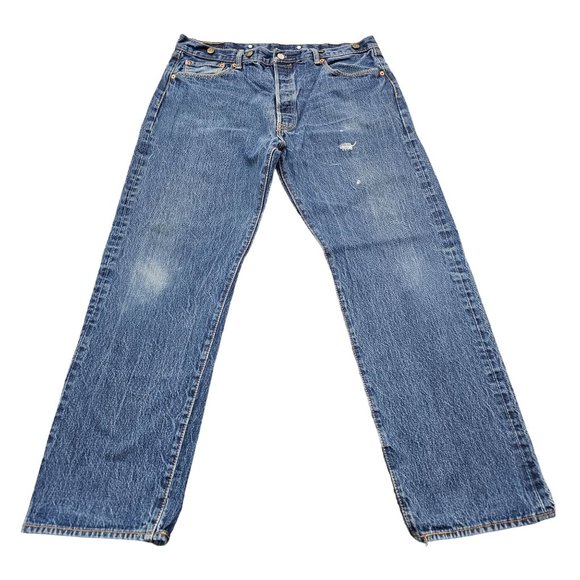 Levi  501 Bucksaw Logger Jeans Mens size 40x34 Suspender buttons Blue - Picture 1 of 16